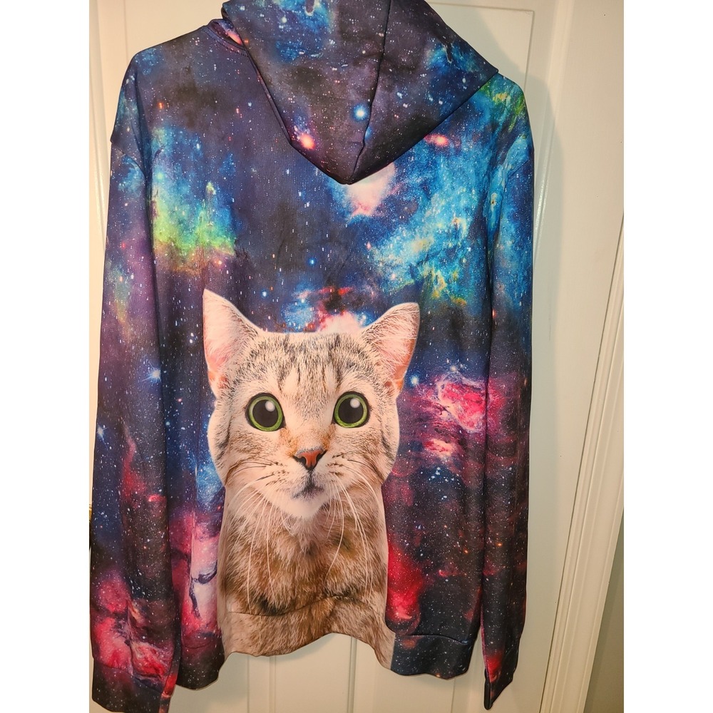 Space Cat Hoodie 3D‎ graphic XL Kangaroo pocket Cat Lady/Man  Celestial Geek - Picture 3 of 8